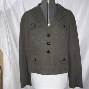 Ann Taylor Stretch Chocolate Brown Short Safari Blazer Women's 8 cotton blend